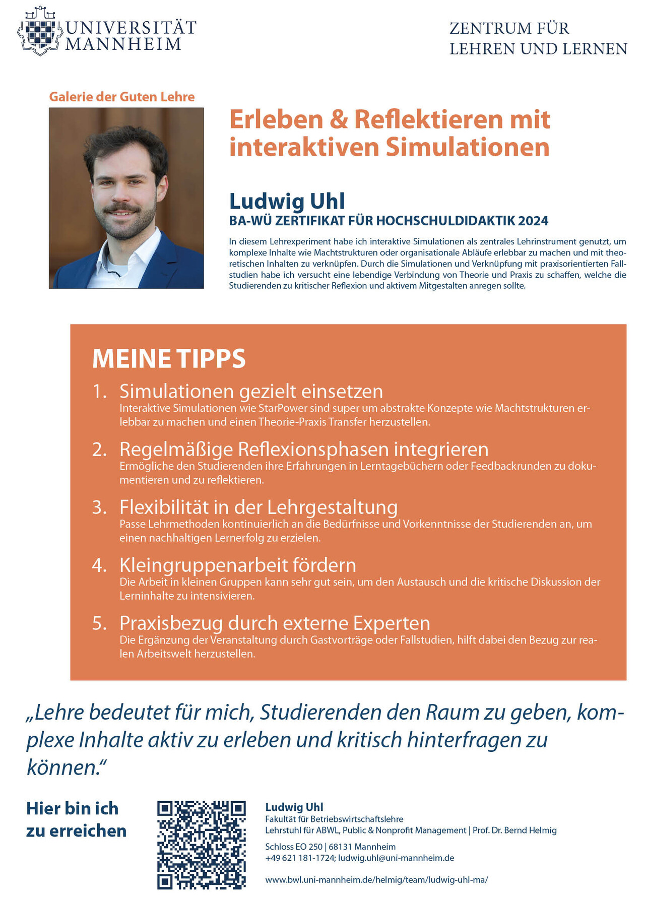 Poster der Galerie der Guten Lehre 2025 von Ludwig Uhl mit dem Titel "Erleben & Reflektieren mit interaktiven Simulationen"