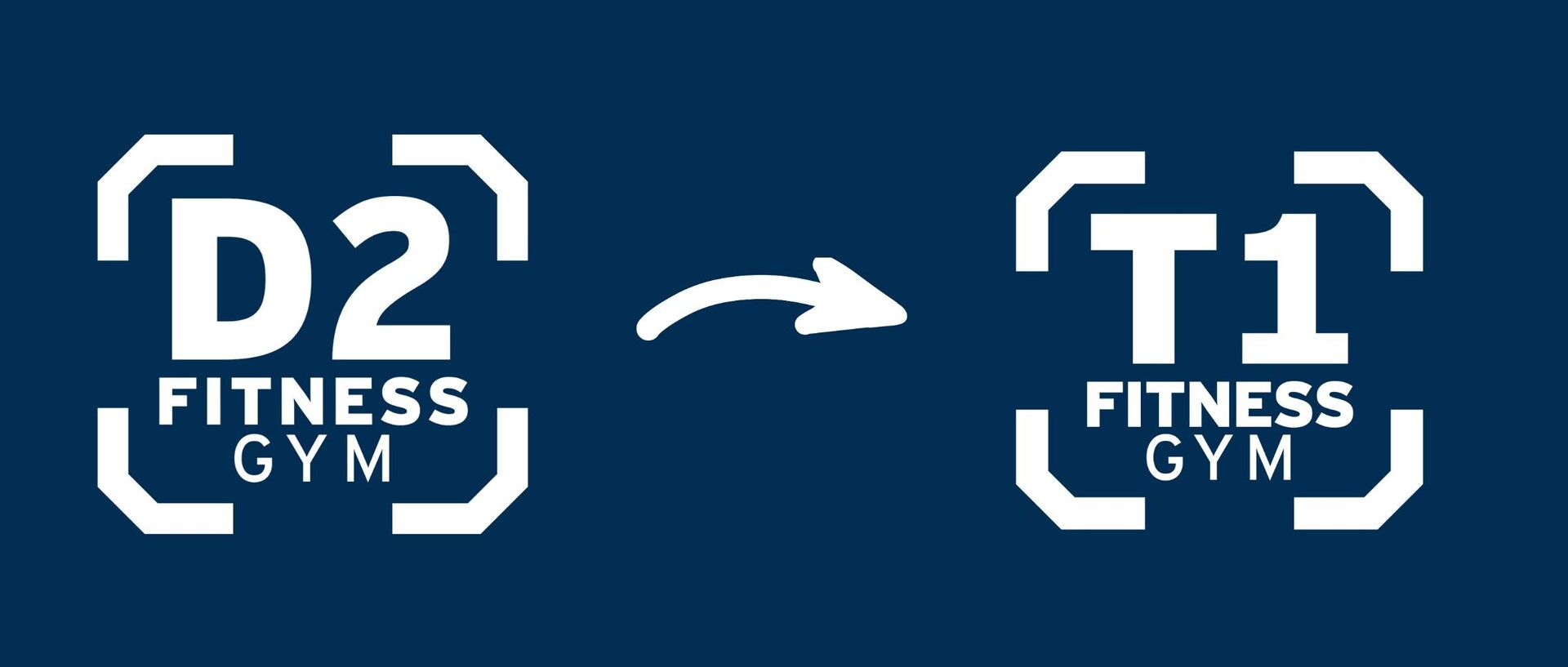 Logos der beiden Fitnessstudios D2 und T1 weiß vor dunkelblauem Hintergrund