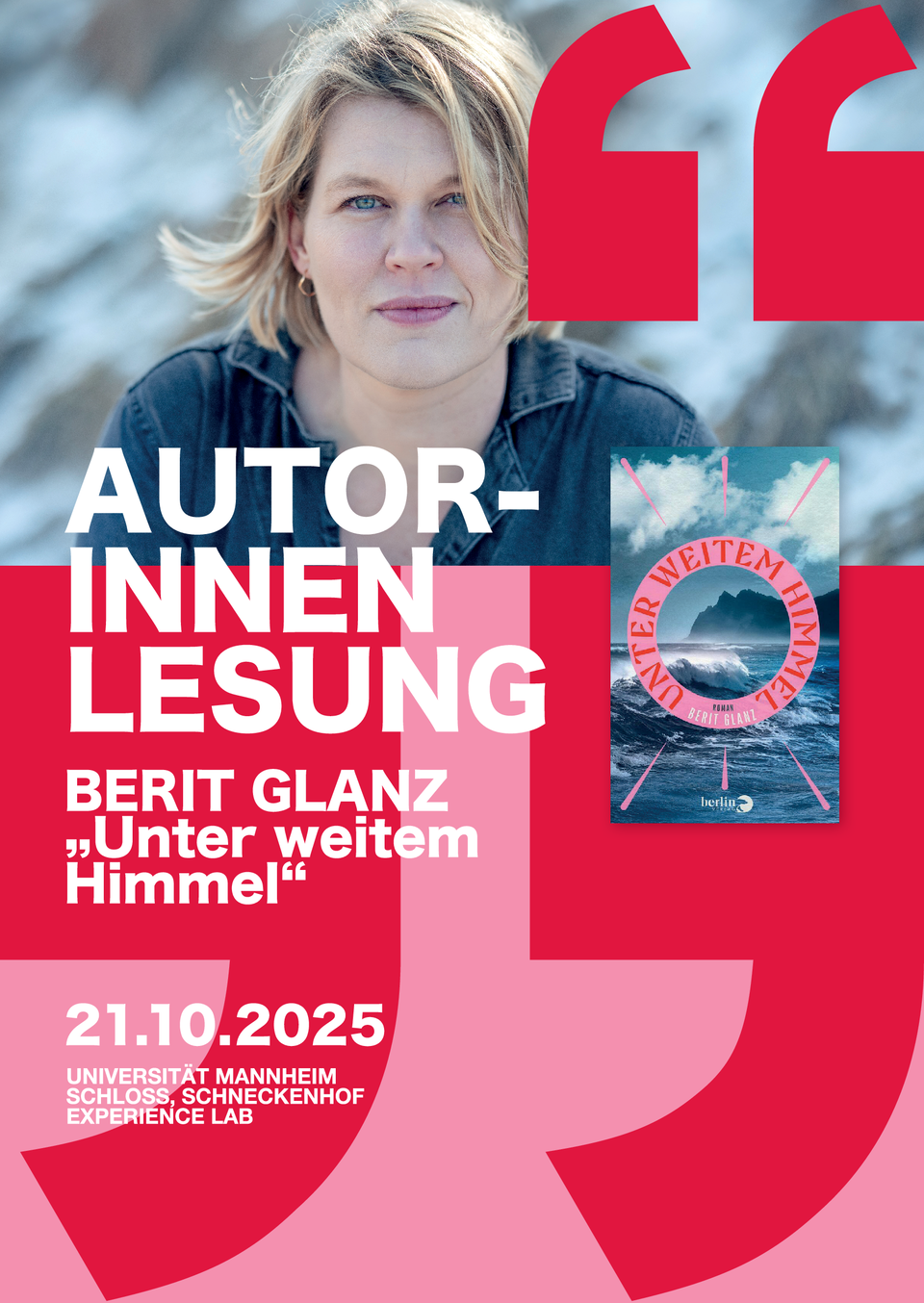 Plakat zur Lesung von Berit Glanz am 21.10.2025