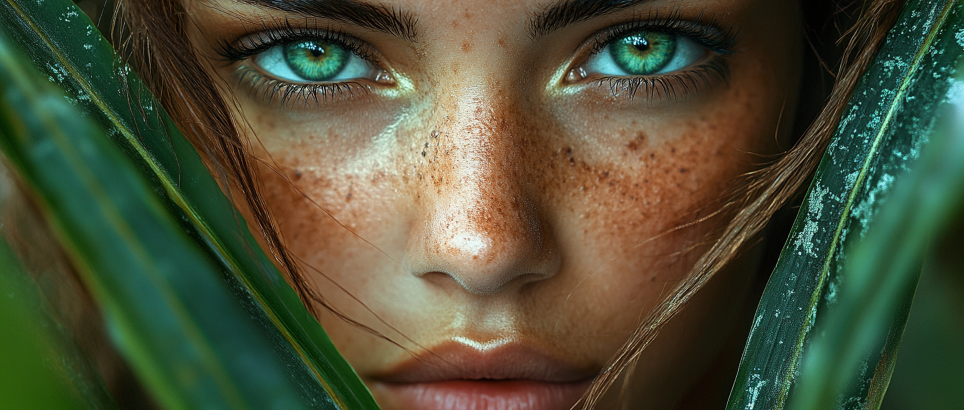 Woman's face in rainforest