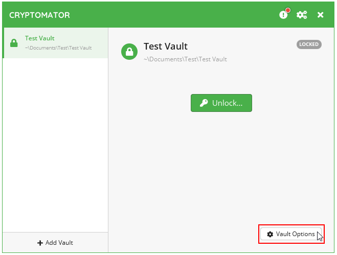 Screenshot Vault options