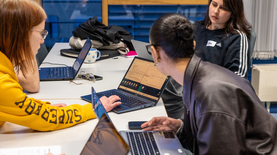 Arbeitsgruppe schaut auf Laptop-Bildschirme