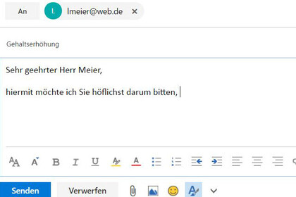 Auszug aus einer Email mit dem Betreff "Gehaltserhöhung".