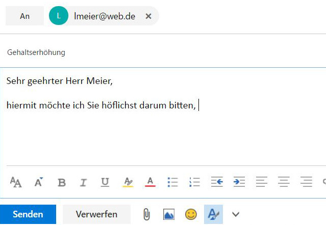 Auszug aus einer Email mit dem Betreff "Gehaltserhöhung".