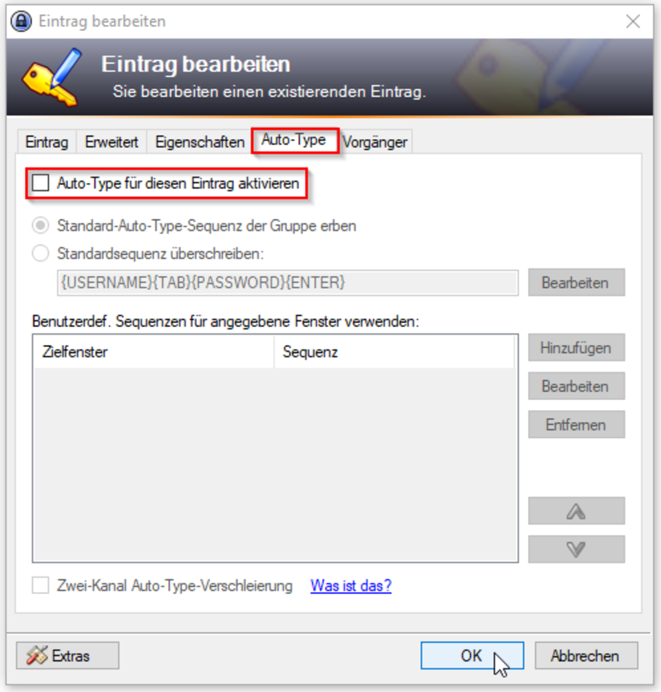 Screenshot Auto-Type deaktivieren