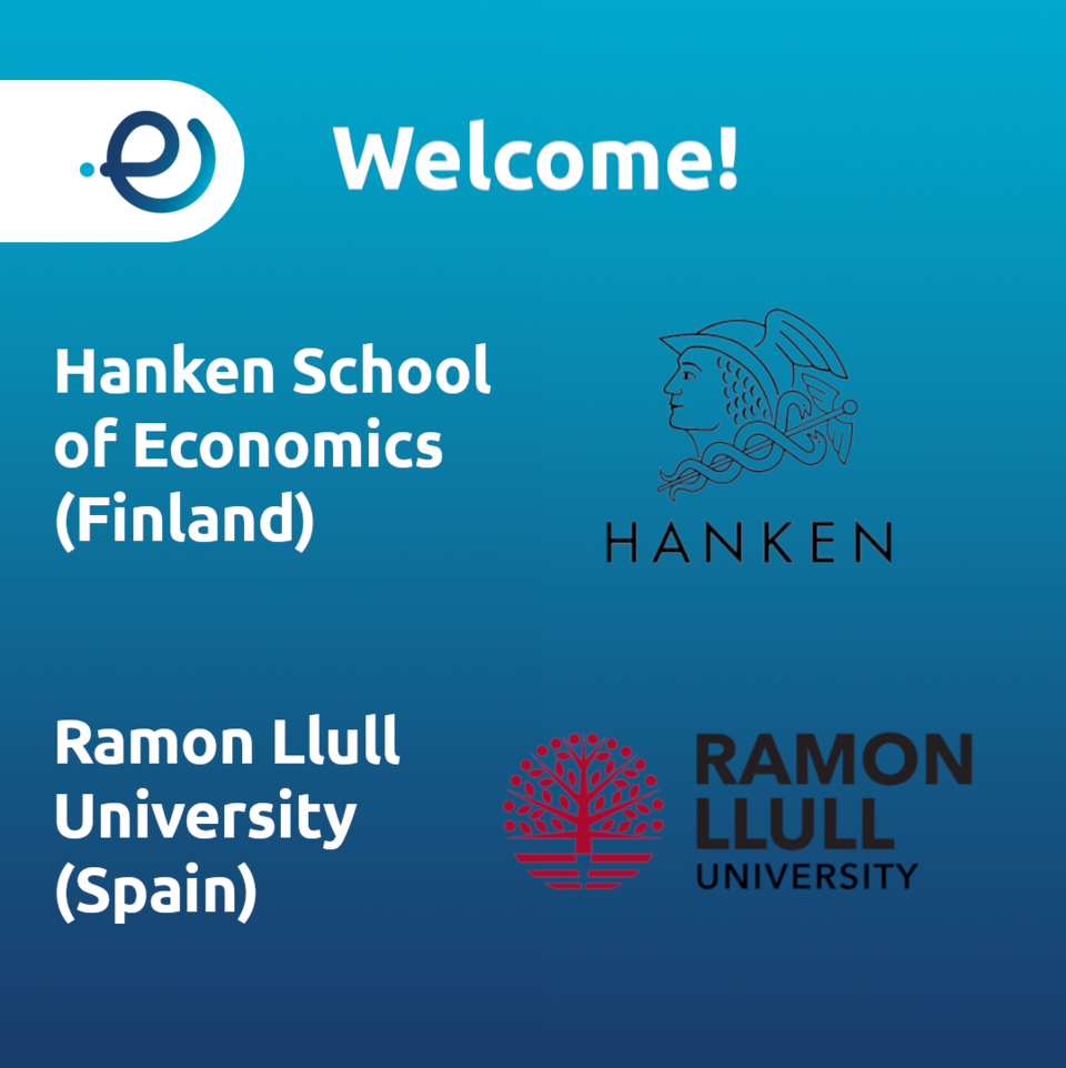 Das Logo der Hanken School of Economics Finnland und der Ramon Llull Universität Spanien.