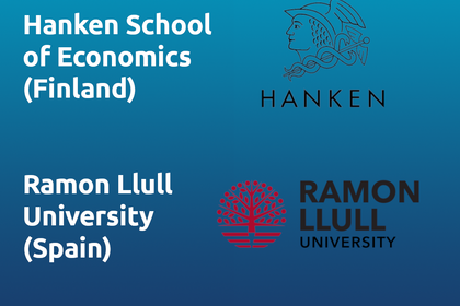 Das Logo der Hanken School of Economics Finnland und der Ramon Llull Universität Spanien.