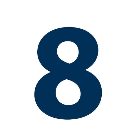 The number "eight" can be seen in blue on a white background.