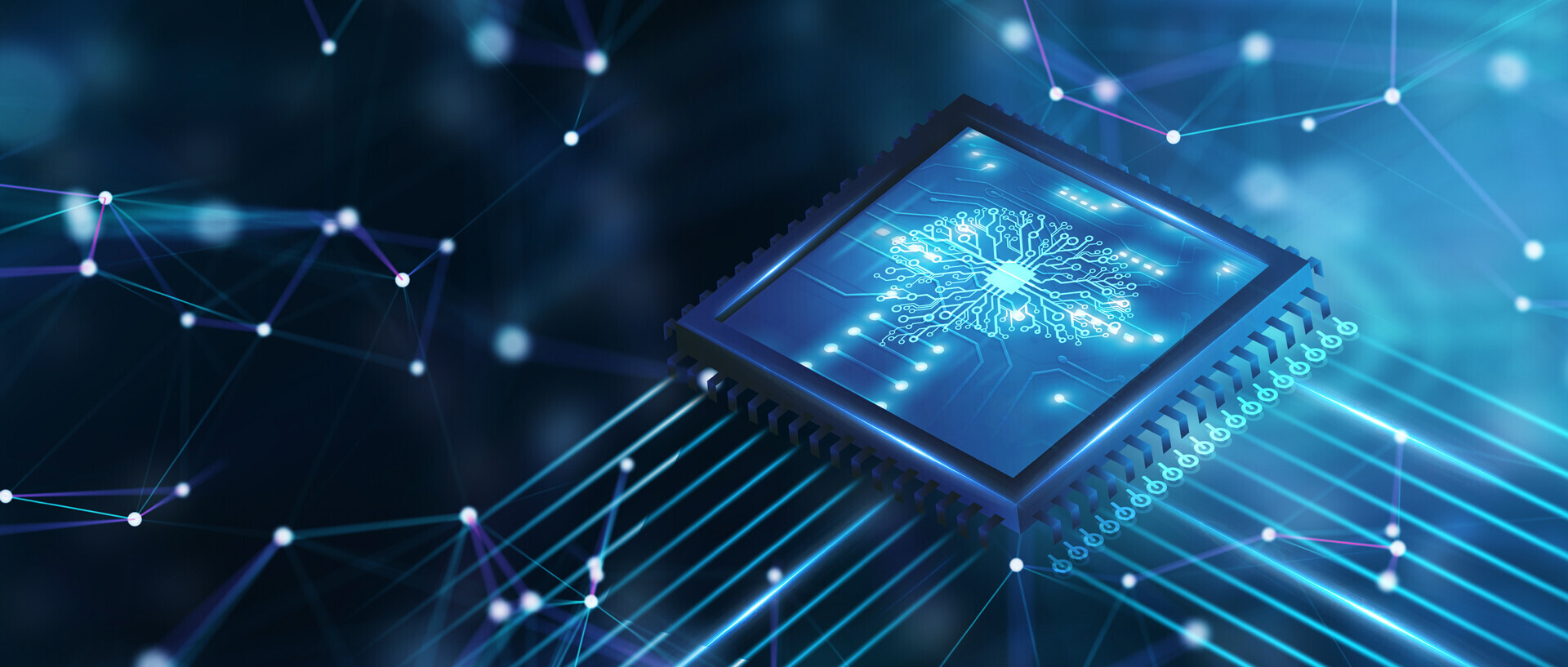 Headerbild mit blauem Hintergrund und Visualisierung von Datenströmen