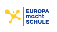 Gelber Tintenfleck links neben dem blauen Text: "Europa macht Schule"