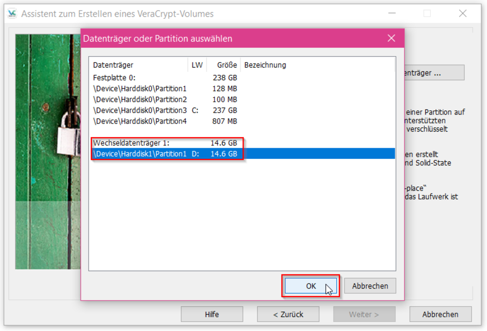 Screenshot Schritt 2 Datenträger auswählen