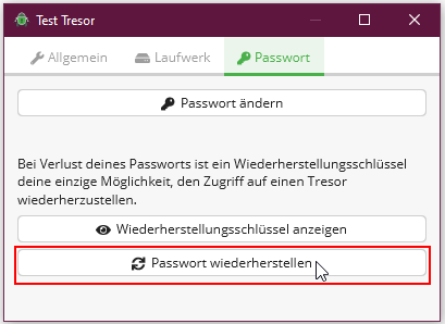 Screenshot Passwort wiederherstellen