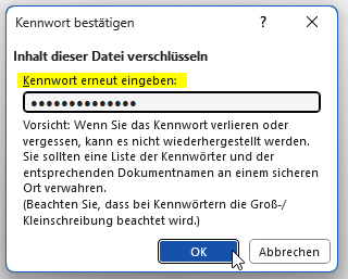 Screenshort Bestätigung Kennwort