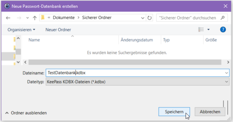 Screenshot Datenbank speichern