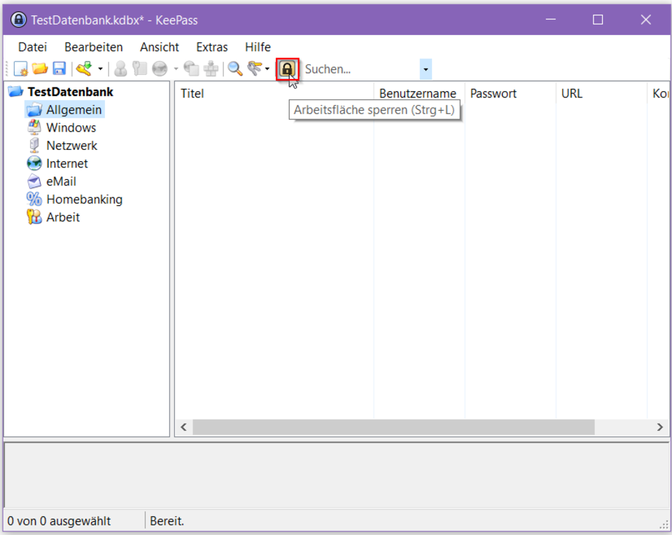 Screenshot KeePass sperren