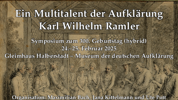 Programmflyer zu "Ein Multitalent der Aufklärung. Karl Wilhelm Ramler" mit einer frühneuzeitlichen Radierung im Hintergrund.