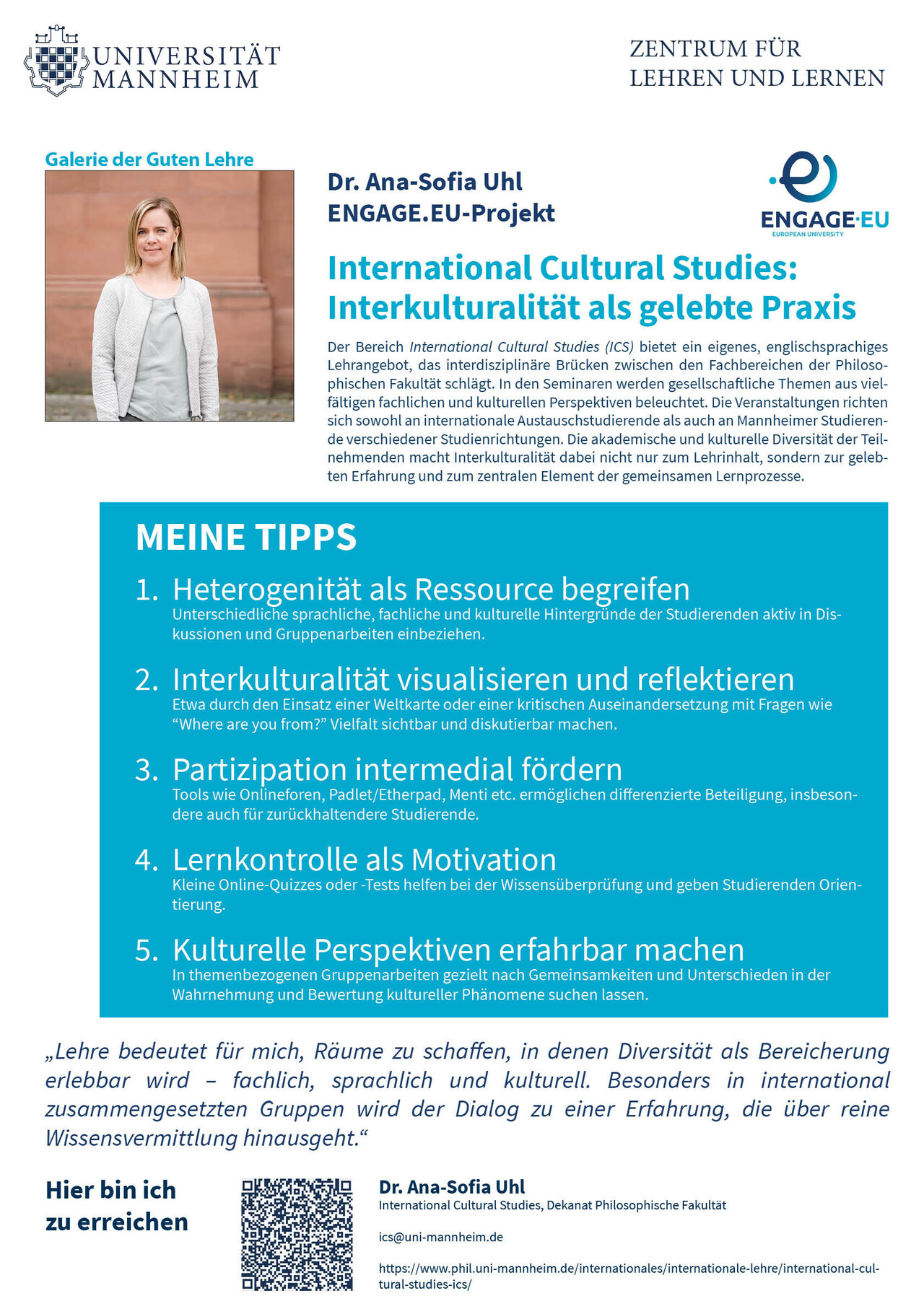 Poster der Galerie der Guten Lehre 2025 von Ana-Sofia Uhl zum Thema "International Cultural Studies: Interkulturalität als gelebte Praxis"