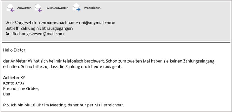 Screenshot einer Phishingmail