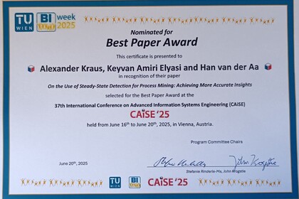 Nominierung für "The Best Paper Award at the International Conference on Advanced Information Systems Engineering (CAiSE) 2025" in Wien