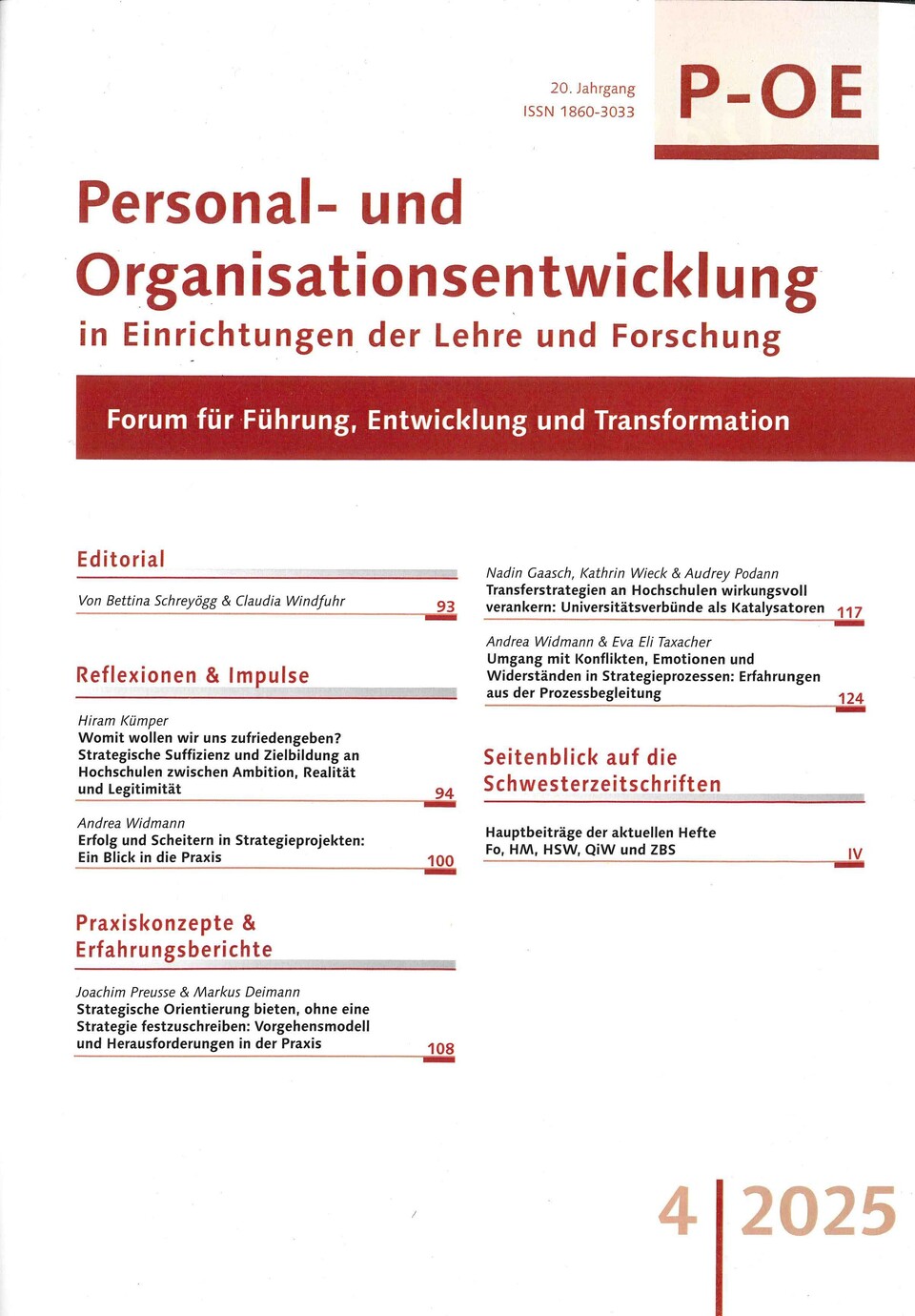 Titelblatt der Zeitschrift P-OE mit roter Schrift auf weißem Grund