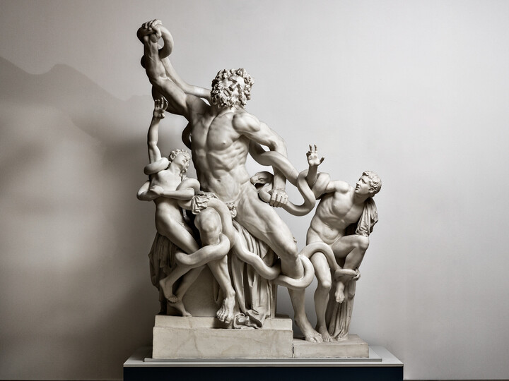 Die Laokoon-Gruppe, bedeutendste Darstellung des Todeskampfs Laokoons und seiner Söhne in der bildenden Kunst, im Mannheimer Antikensaal.