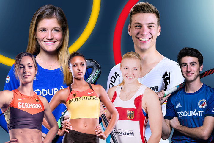 2 Studierende und 4 Alumni auf dem Bild. Alle sechs Personen haben an den Olympischen Spielen in paris teilgenommen. 