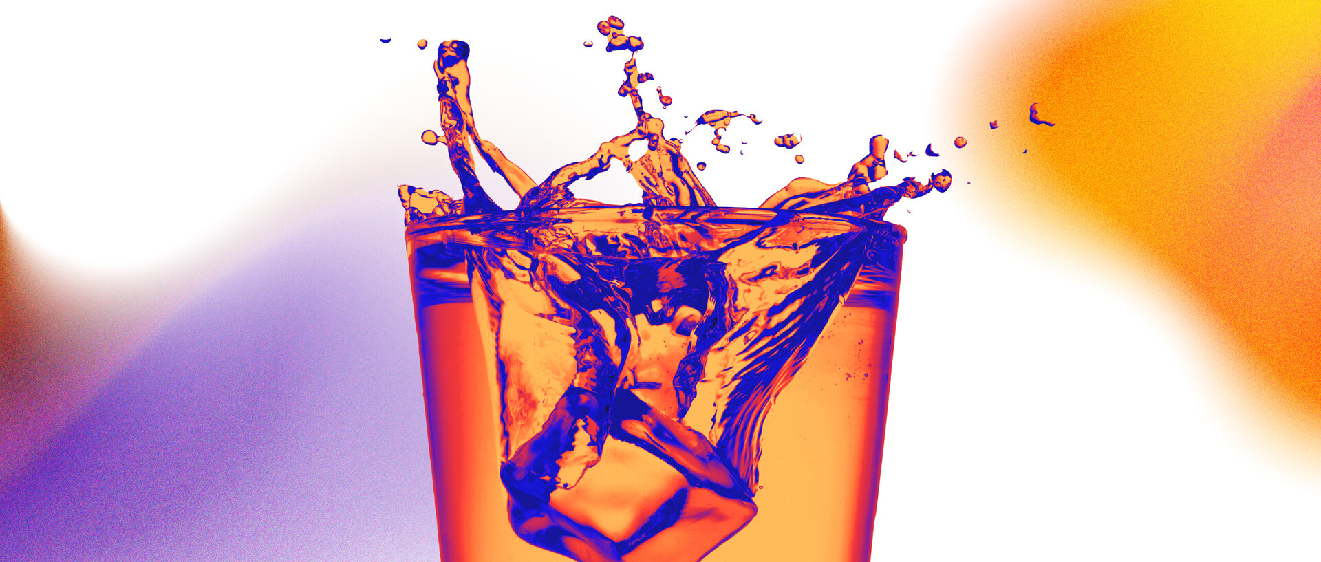 Bunte Grafiik: Ein Glas gefüllt mit Eiswürfeln, Orangenscheiben, Minzblättern und einem Strohhalm.