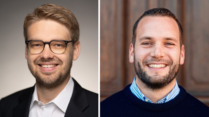 Die Mannheimer Wissenschaftler Marc Lechenmüller und Leo Schmallenbach lächeln in die Kamera.