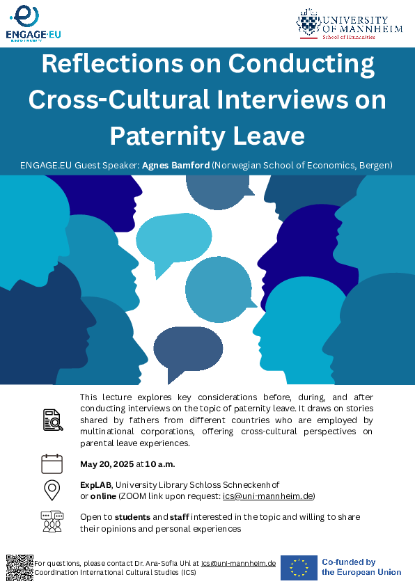 Poster zum Vortrag Reflections on Conducting Cross-Cultural Interviews on Parternity Leave.