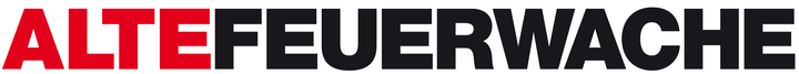 Logo der Alten Feuerwache. Rechteckig. Text: "Alte Feuerwache". "Alte" ist in rot, "Feuerwache" in schwarz gehalten