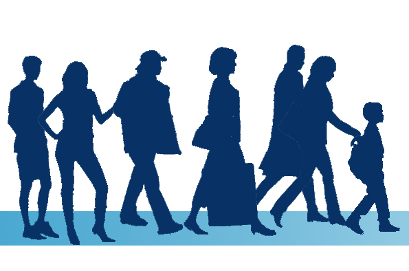 Logo von Gesellschaft im Wandel. Silhouetten von 7 Personen in blau, daneben der Schriftzug "Gesellschaft im Wandel"