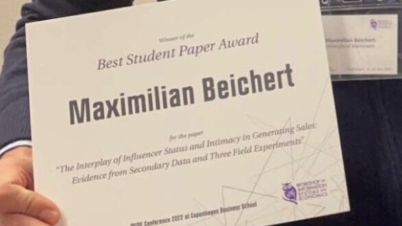 The Best Paper Award of Maximilian Beichert as paper can be seen.