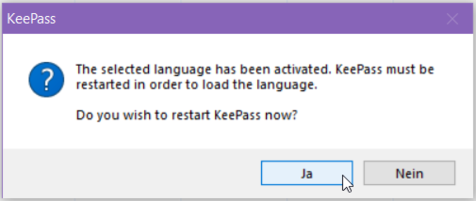 Screenshot restart KeePass EXE