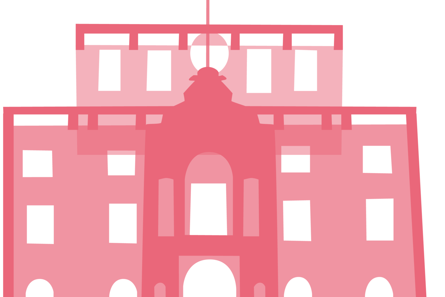 Pinke Grafik vom Haupteingang des Mannheimer Schlosses. Zusammen mit den anderen, verschiedenfarbigen Bausteinen bilder er ein buntes Schloss. 