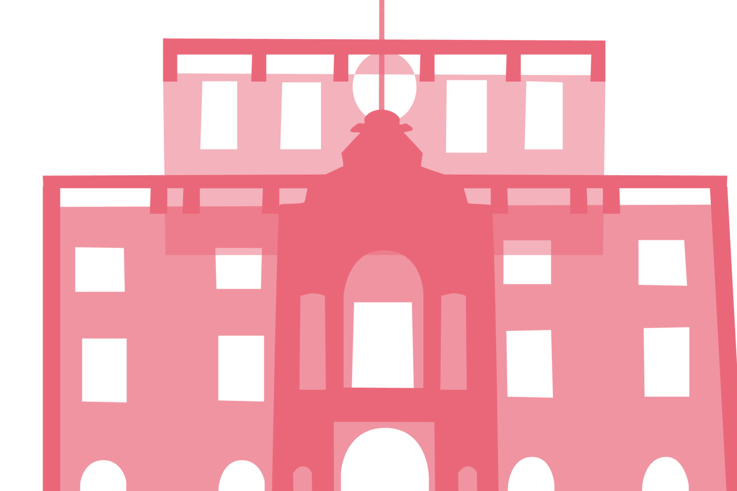 Pinke Grafik vom Haupteingang des Mannheimer Schlosses. Zusammen mit den anderen, verschiedenfarbigen Bausteinen bilder er ein buntes Schloss. 