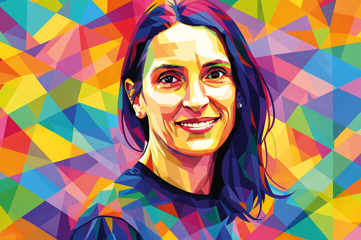 Porträtbild von Margret Keuper, das mit bunten Farben grafisch illustriert wurde.