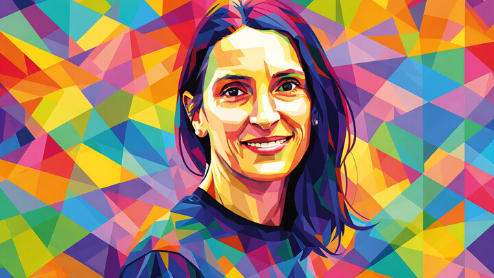 Porträtbild von Margret Keuper, das mit bunten Farben grafisch illustriert wurde.