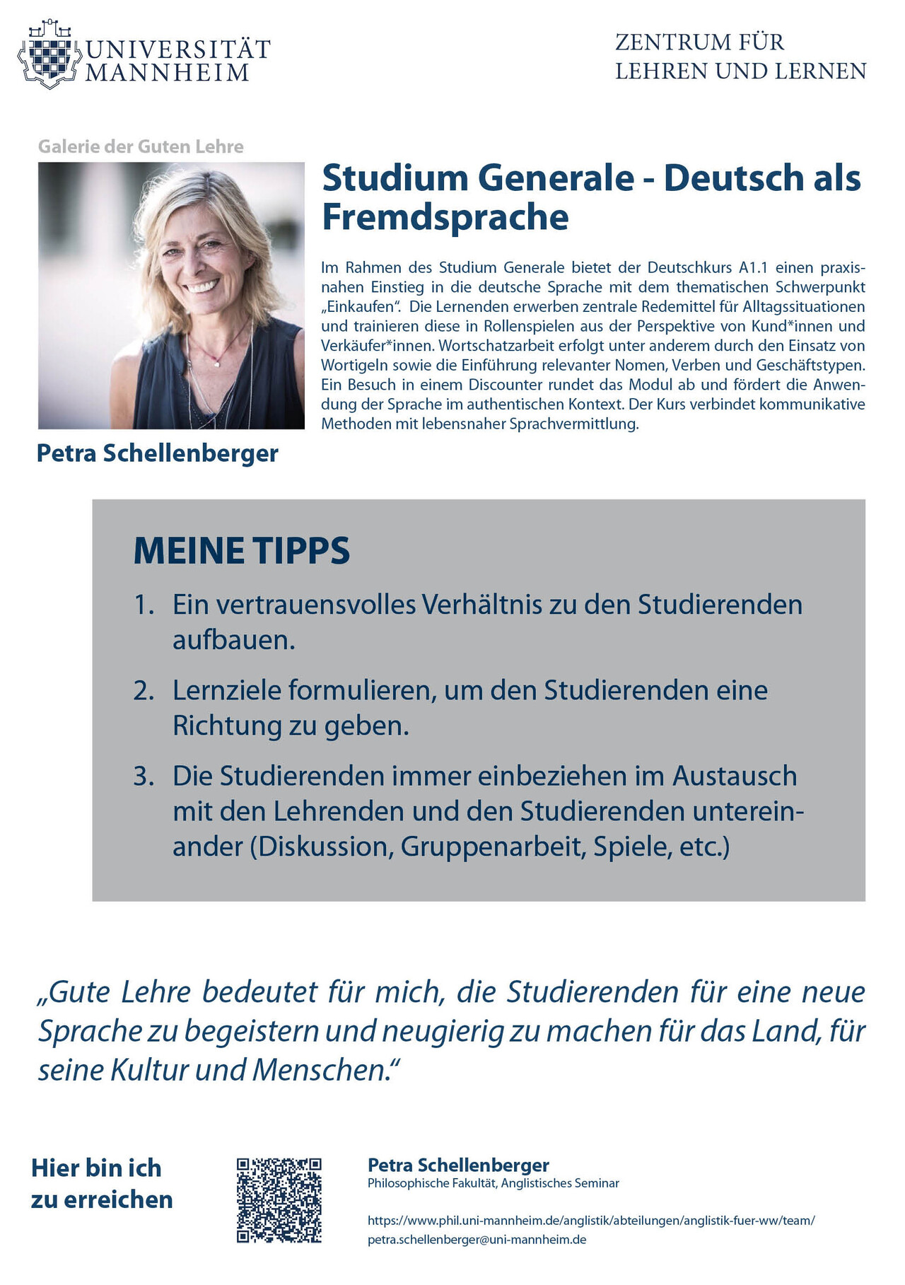 Poster der Galerie der Guten Lehre 2025 von Petra Schellenberger mit dem Titel "Studium Generale - Deutsch als Fremdsprache"