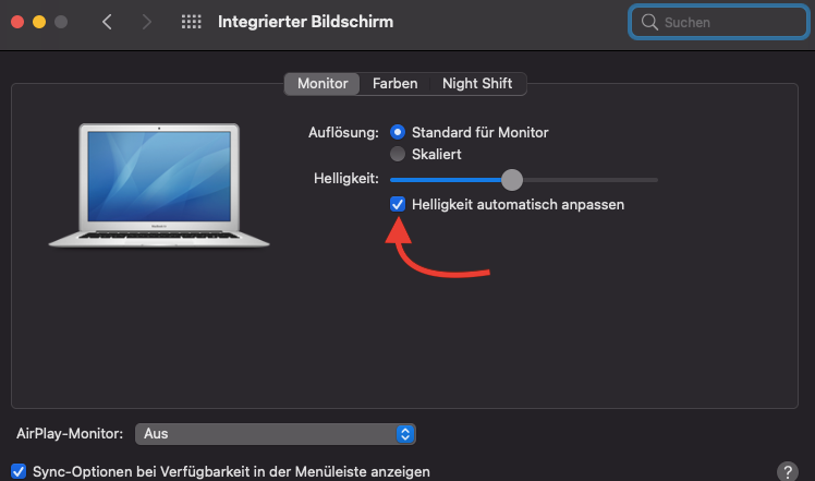 Settings for integrated screens