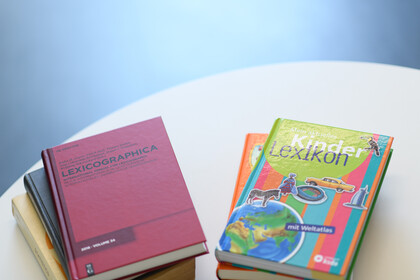 Bücher liegen auf einem Tisch.