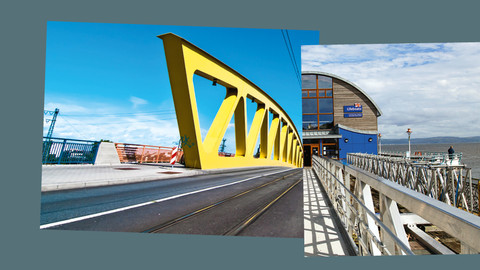 Bilder Collage von zwei Brücken, die zusammen zu einer verschmelzen.