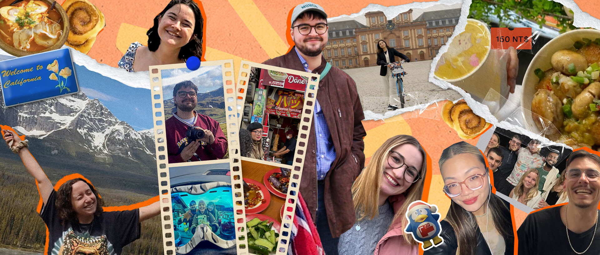 Eine bunte Collage verschiedener Studierender und Impressionen aus ihren Auslandsaufenthalten.