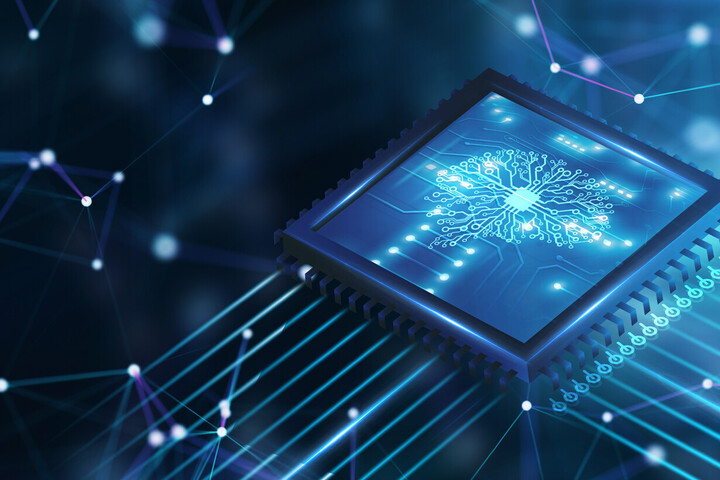 Header image with blue background and visualization of data streams