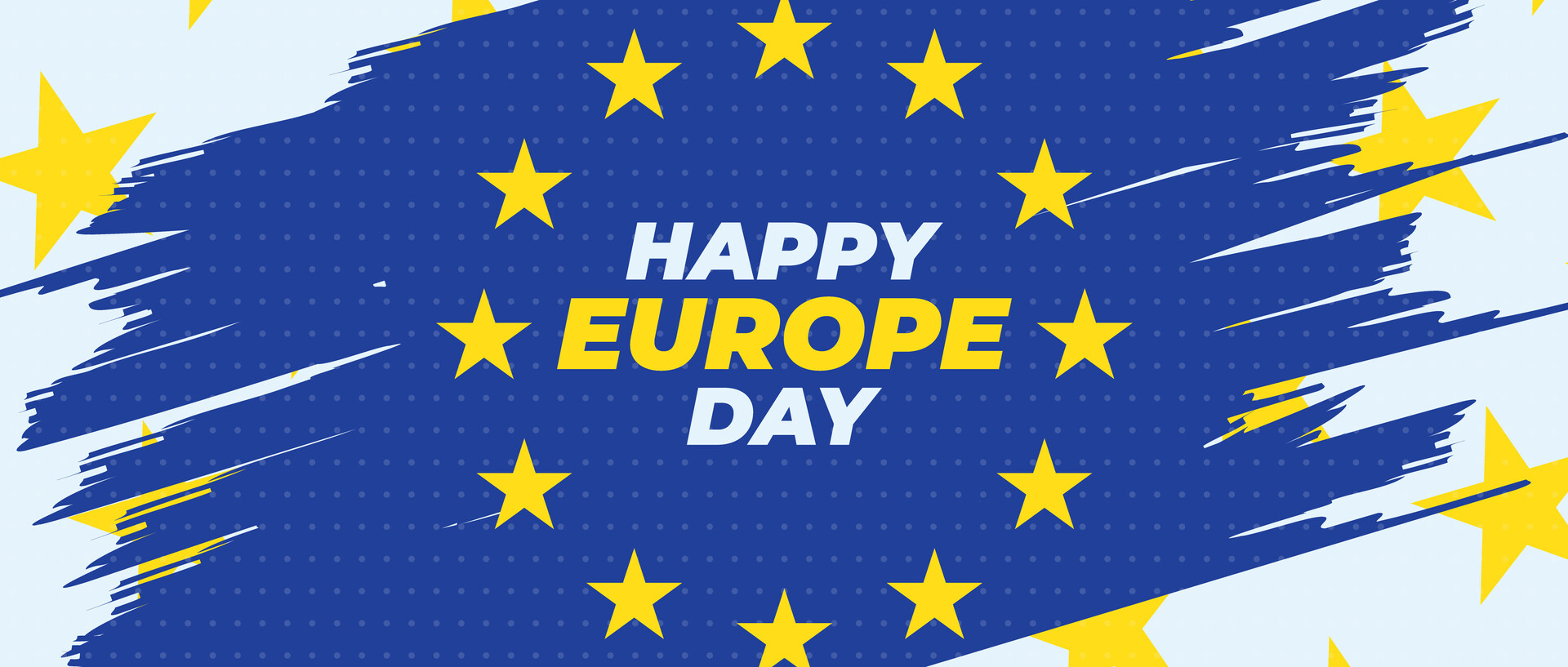 Logo der Europäischen Union mit der Aufschrift "Happy Europe Day".
