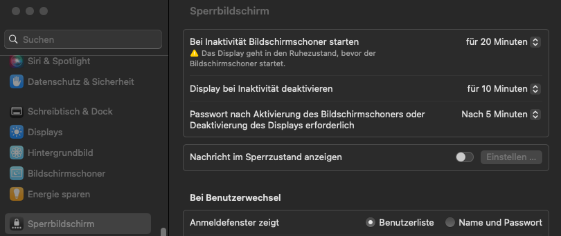 Anzeige Sperrbildschirm bei MacOS 13 Ventura