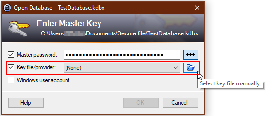 Screenshot Select key file