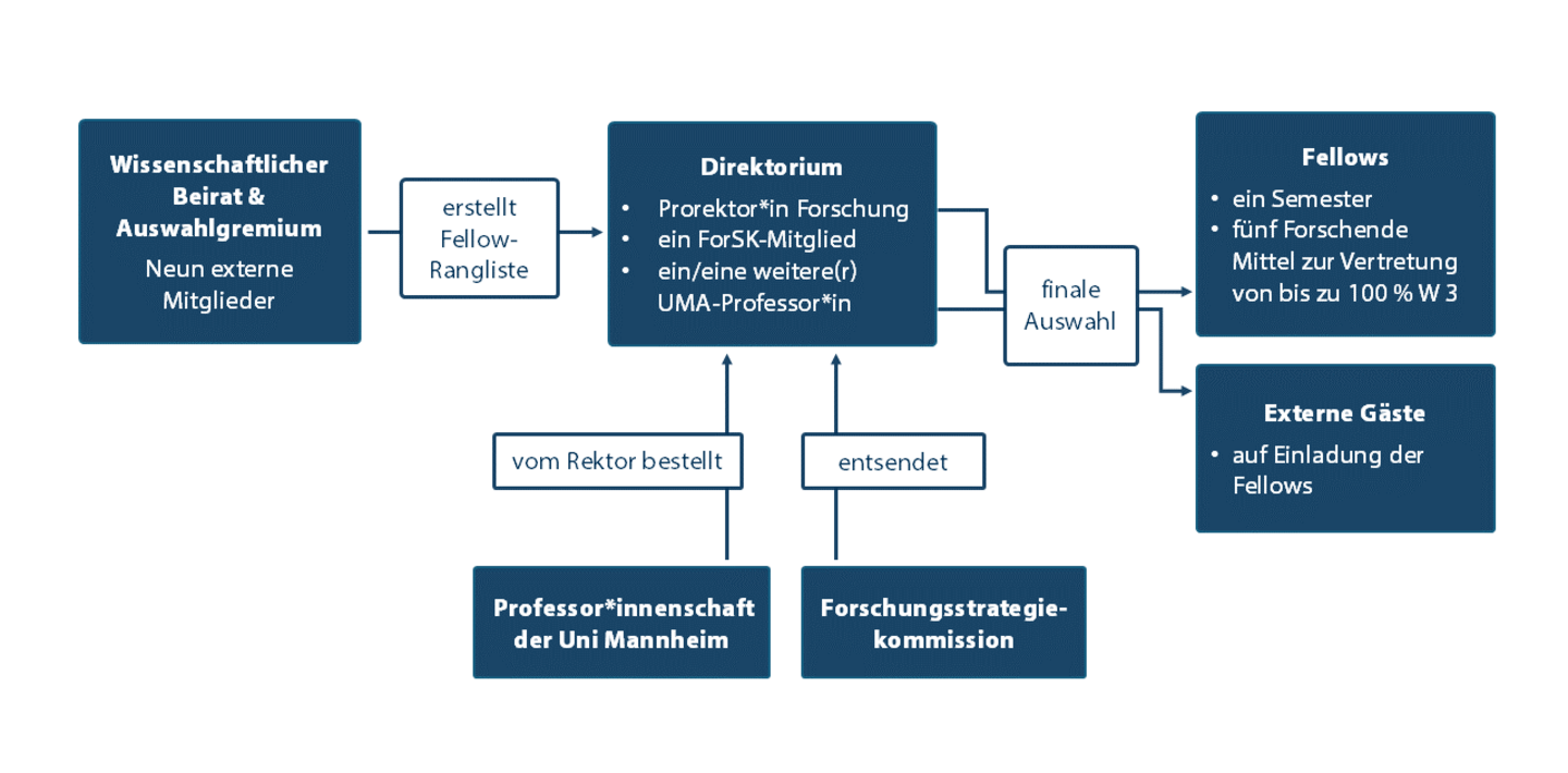 Die Grafik zeigt ein Organigramm des CAS. Sie veranschaulicht, welche Personen und in welcher Funktion diese dem Leitungsgremium des CAS angehören. Das Zusammwirken der Leitungsorgane wird wie im Text beschrieben grafisch dargestellt.
