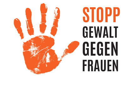 Visual mit einer ablehnenden Hand und dem Text: Stopp Gewald gegen Frauen