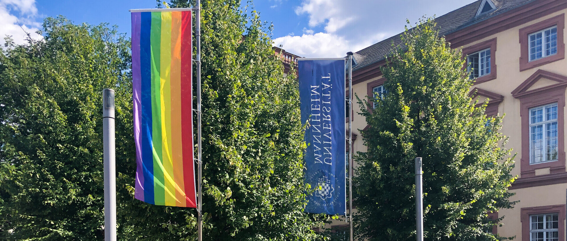 Flaggen vor dem eingang der Universität