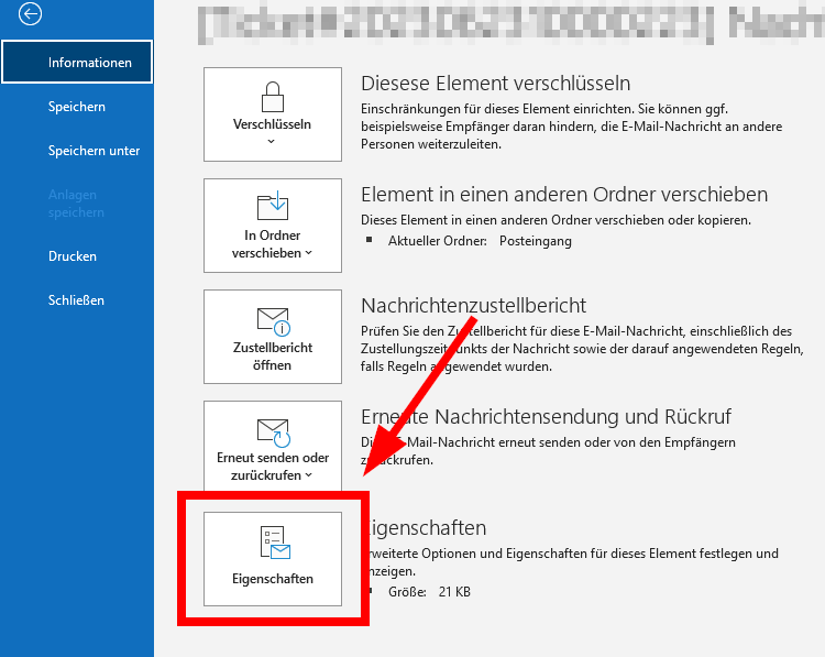 Im Menü Eigenschaften auswählen